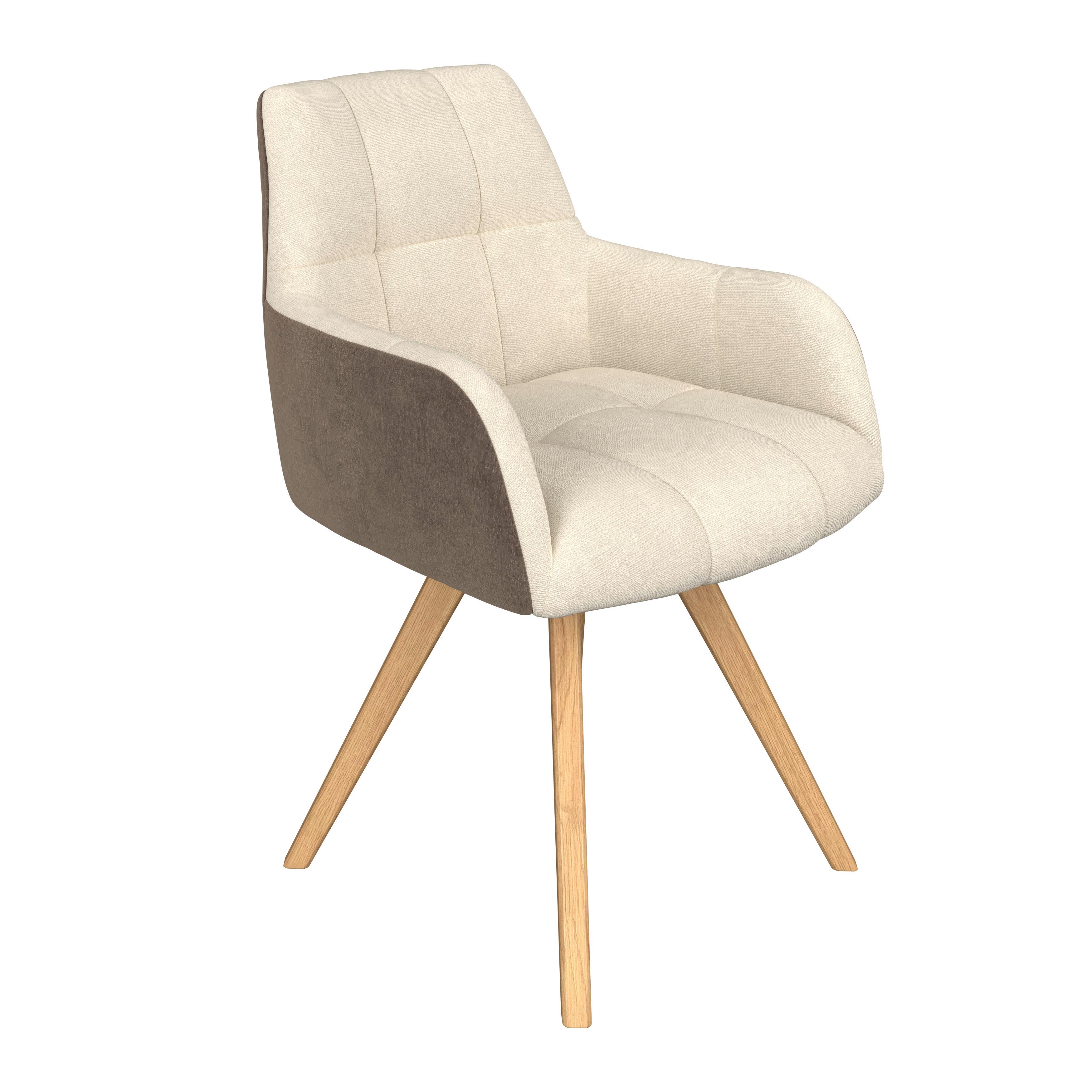 Armlehnstuhl Elke beige Eiche massiv, drehbar, B: 61cm - Creme/Braun, KONVENTIONELL, Holz/Textil (61/88/66,5cm)