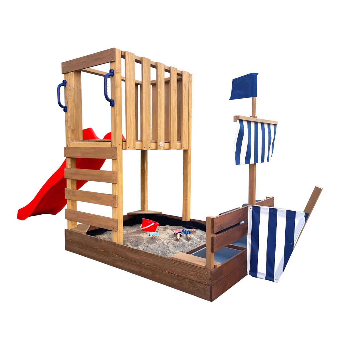 Spielturm Vicky mit Rutsche Rot - Rot/Braun, Basics, Holz/Kunststoff (180,5/87/150cm) - Ambia Garden