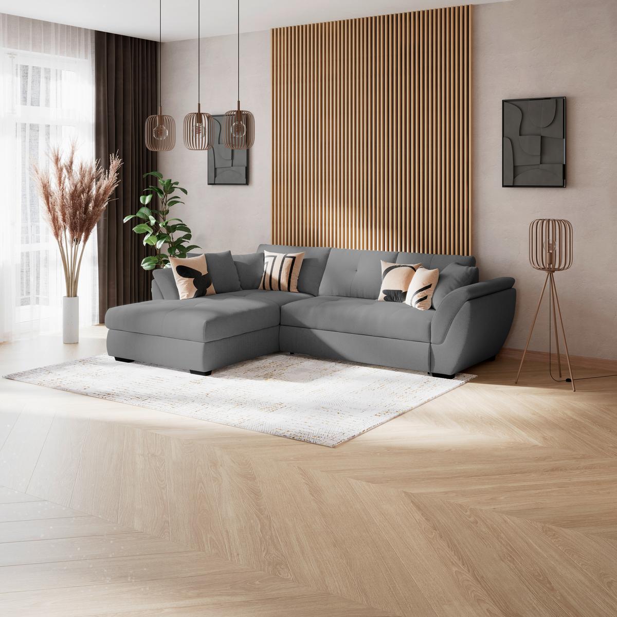 Rohová sedačka BERISSO, ľavá, antracitová tk. VINCI - čierna/antracitová, Konventionell, textil/plast (187/278cm) - Ondega