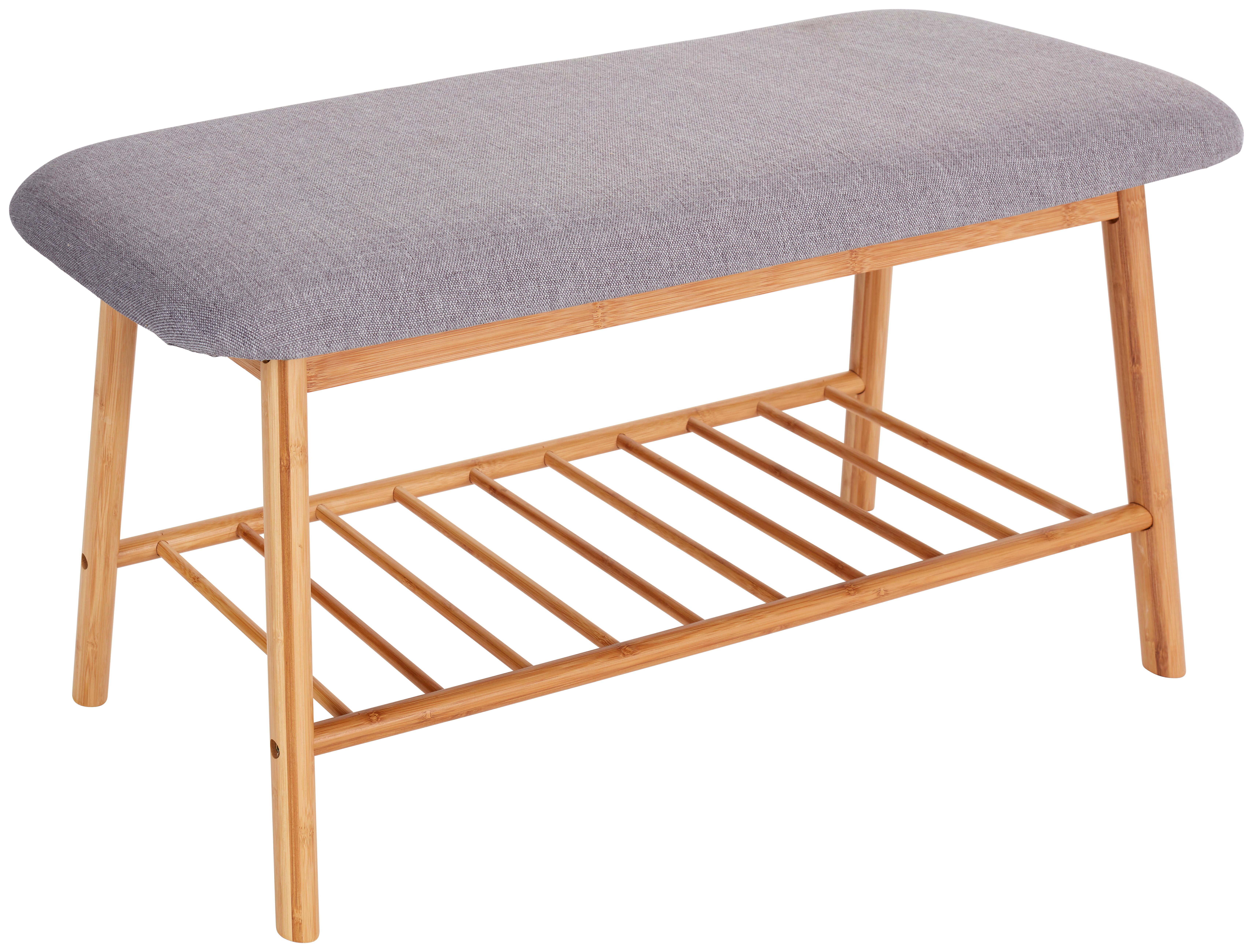Garderobenbank Hagen B: 90cm Ablage, Grau/Bambus - Naturfarben/Grau, MODERN, Holz/Textil (90/44/34cm) - Ondega