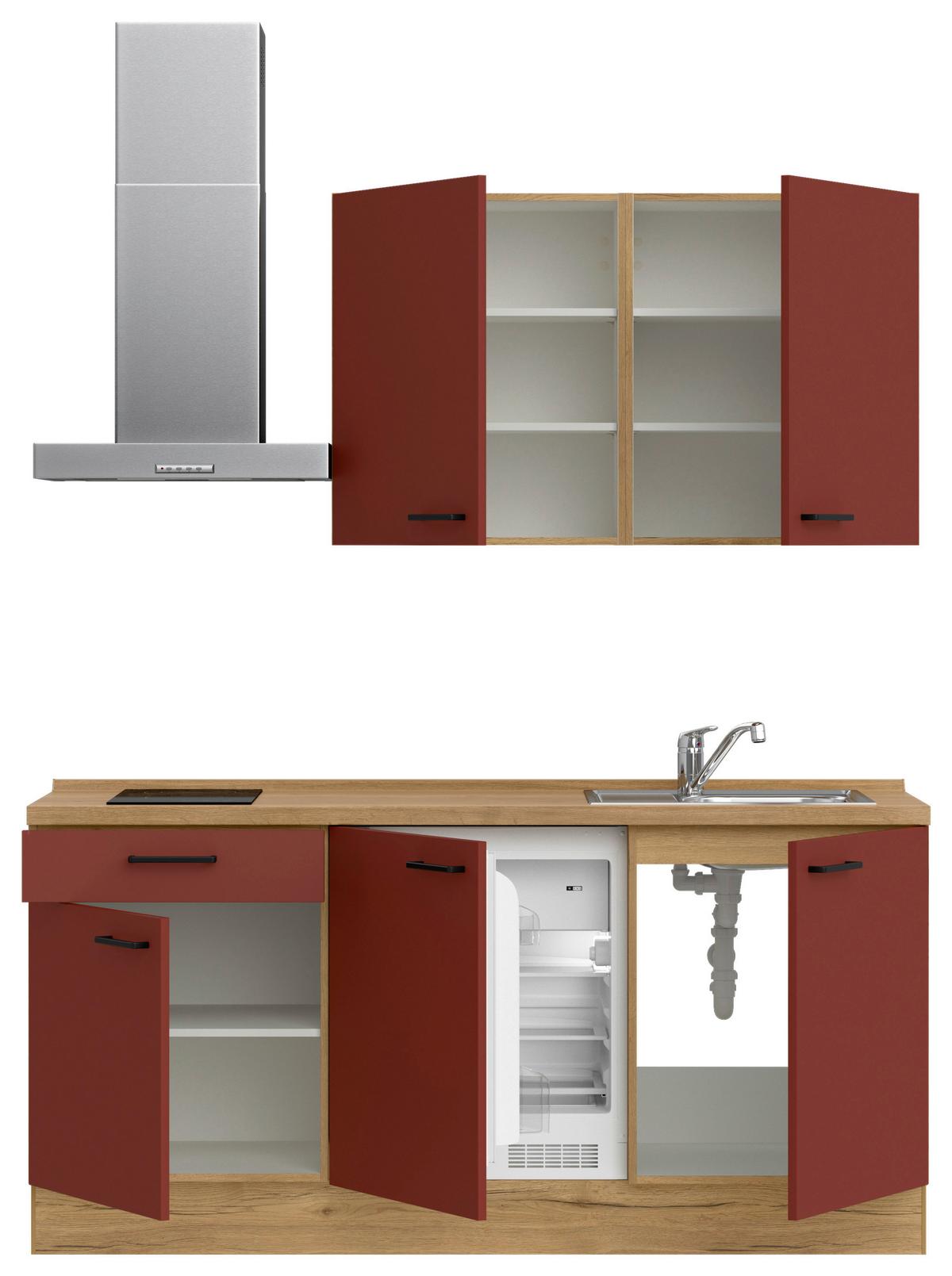 Küchenleerblock Easytouch Low-Line, L1 Links - Eichefarben/Rot, MODERN, Holzwerkstoff (180cm) - Nobilia