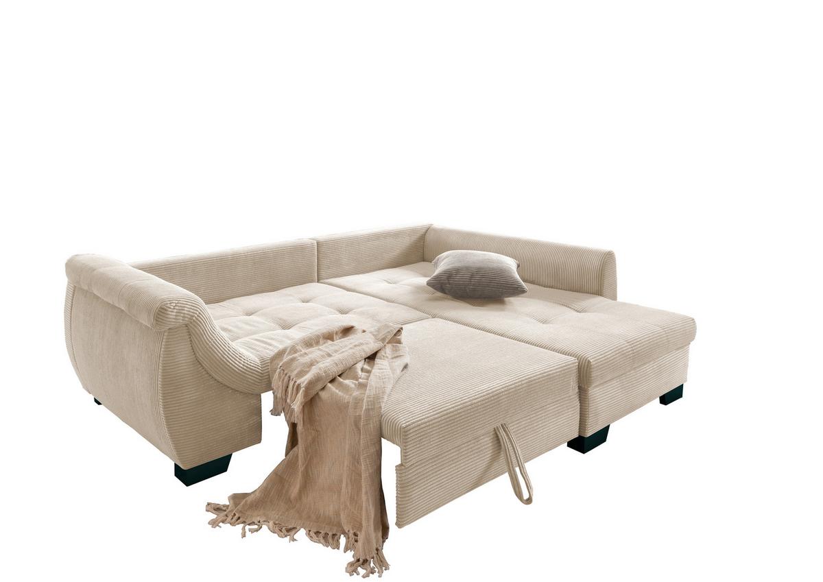 Ecksofa mit Schlaffunktion Flora Beige Cord - Graubraun/Beige, Design, Textil (250/190cm) - MID.YOU