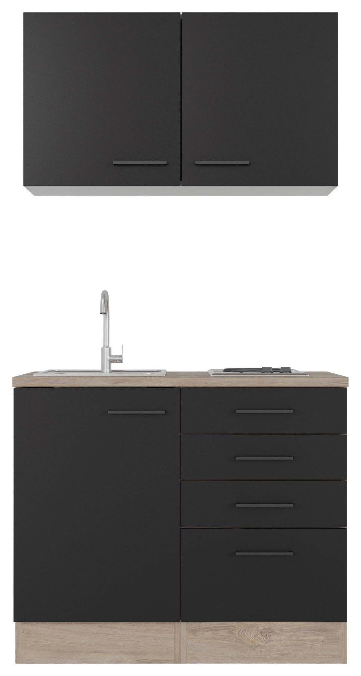 Miniküche Capri Eiche/schwarz B: 100 Cm - Eichefarben/Schwarz, MODERN, Holzwerkstoff (100cm) - FlexWell