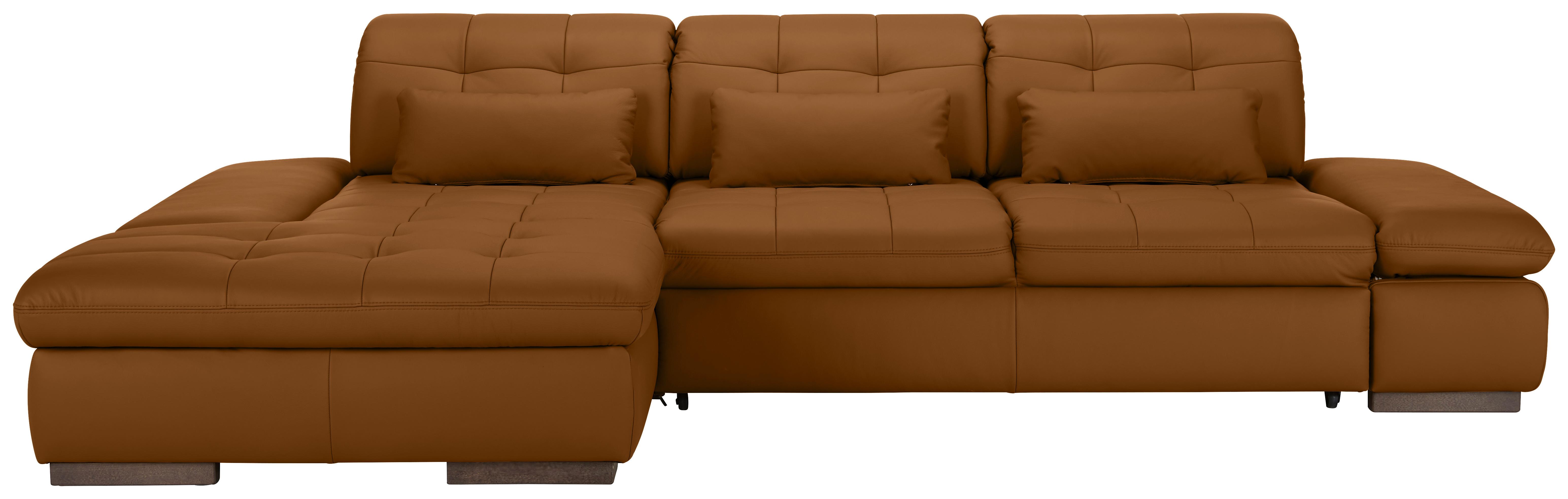 Rohová sedačka SANFINO, ľavá, tmavooranžová pravá koža - tmavooranžová/chrómová, Konventionell, kov/koža (199/79-96/305cm) - Premium Living