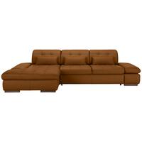 Rohová sedačka SANFINO, ľavá, tmavooranžová pravá koža - tmavooranžová/chrómová, Konventionell, kov/koža (199/79-96/305cm) - Premium Living