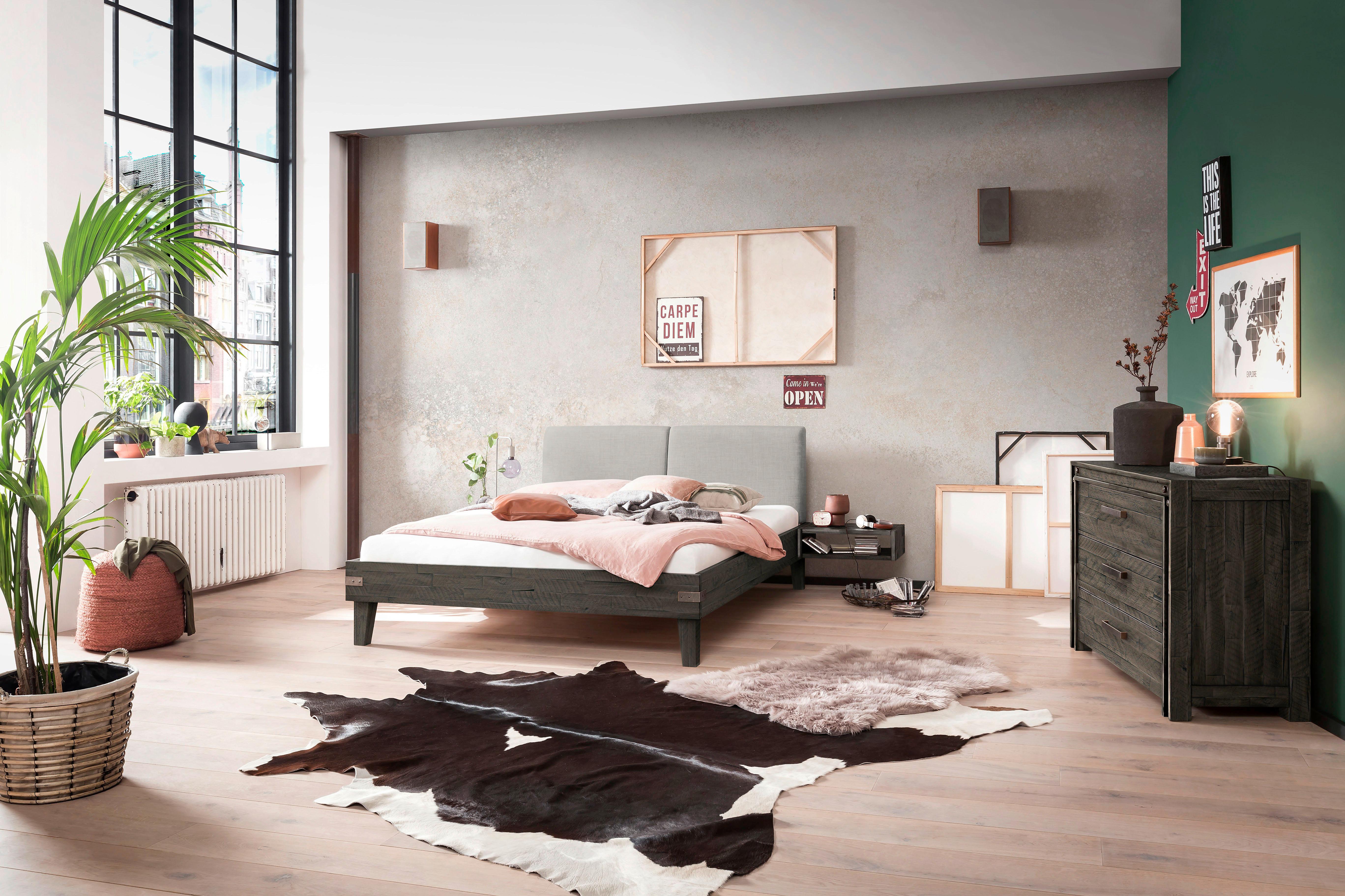 Bett Alino Dunkelgrau/hellgrau 180x200 Cm - Dunkelgrau/Hellgrau, MODERN, Holz/Textil (180/200cm) - Hasena