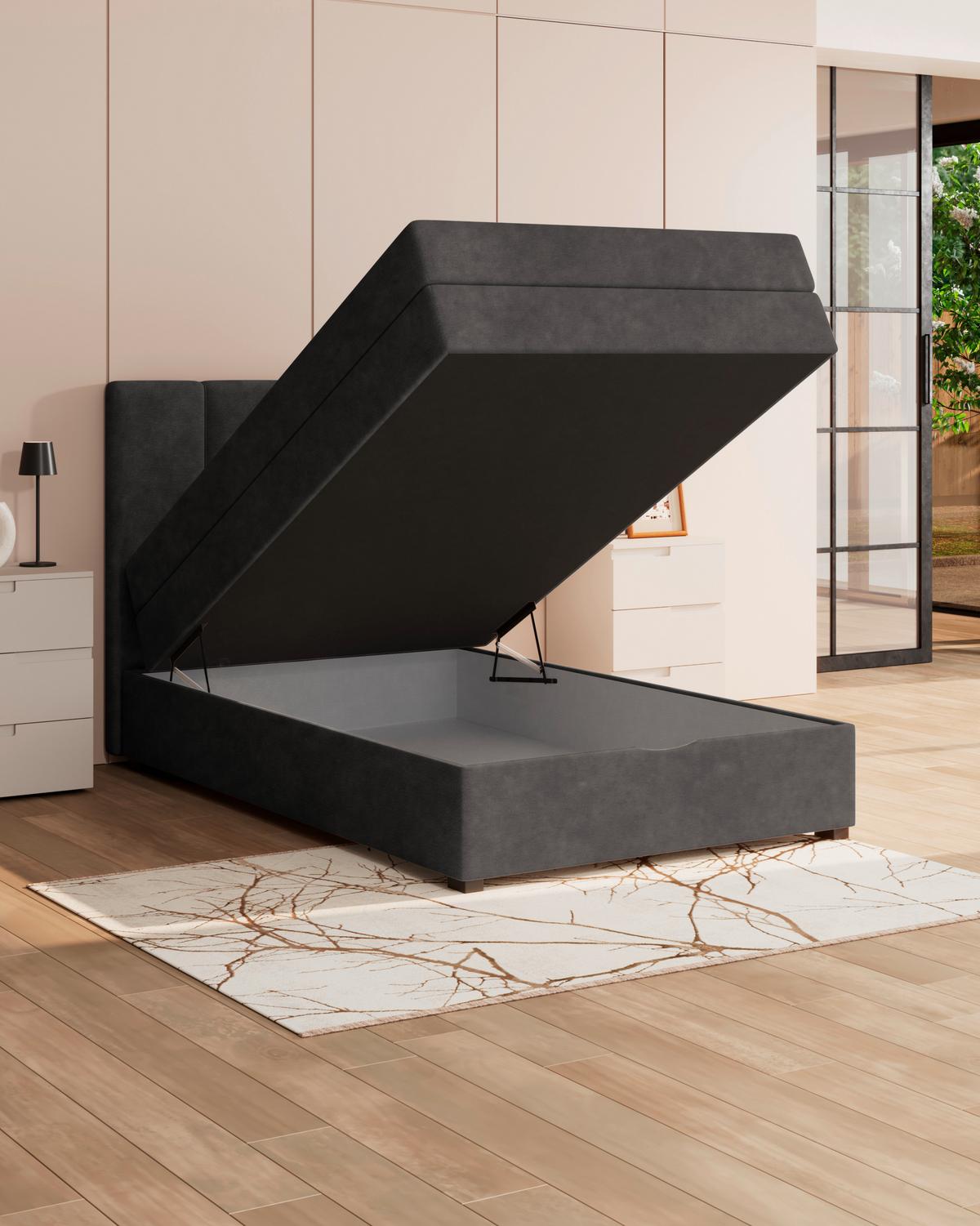 Boxspringbett mit Topper & Bettkasten 140x200 Lauro - Anthrazit/Schwarz, Trend, Textil (140/200cm)