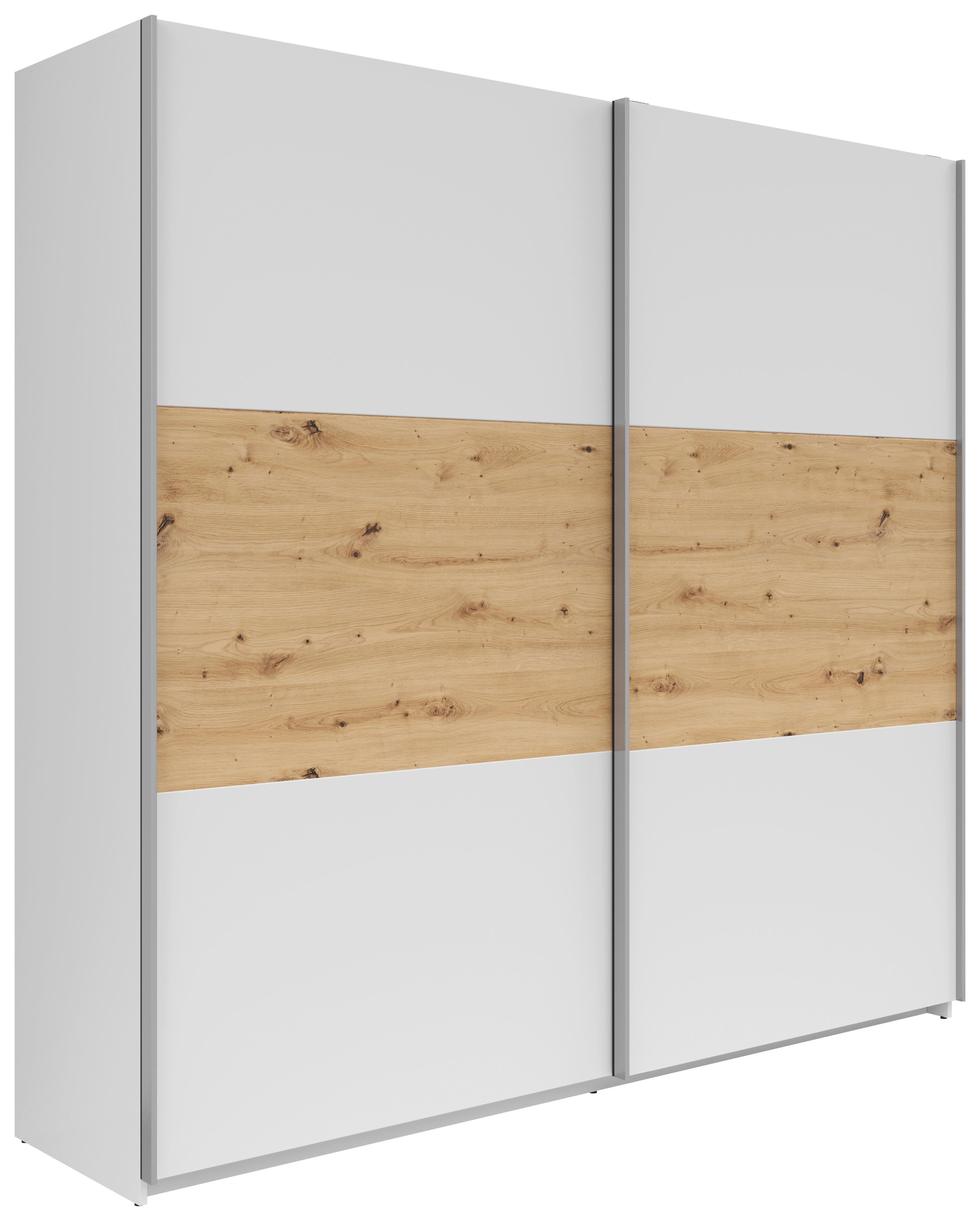 Šatní Skříň S Posuvnými Dveřmi Saturn,bílá/dub Artisan - bílá/barvy stříbra, Konvenční, kov/kompozitní dřevo (218/210/59cm)