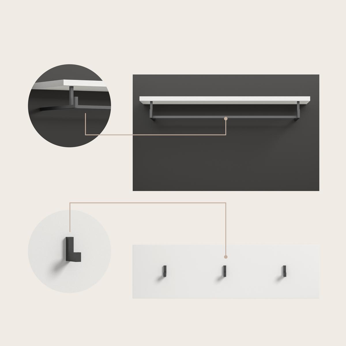 Garderobe Canu 5-Teilig Grau/Weiß B: 265 cm - Weiß/Grau, Design, Holzwerkstoff (265/190/37cm) - Livetastic