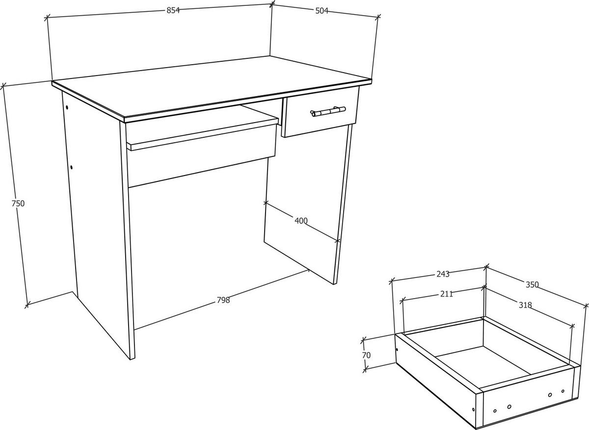 Schreibtisch B 50 Cm H 75 Cm Arusa Weiß - Weiß, MODERN, Holzwerkstoff (85/50/75cm) - MID.YOU