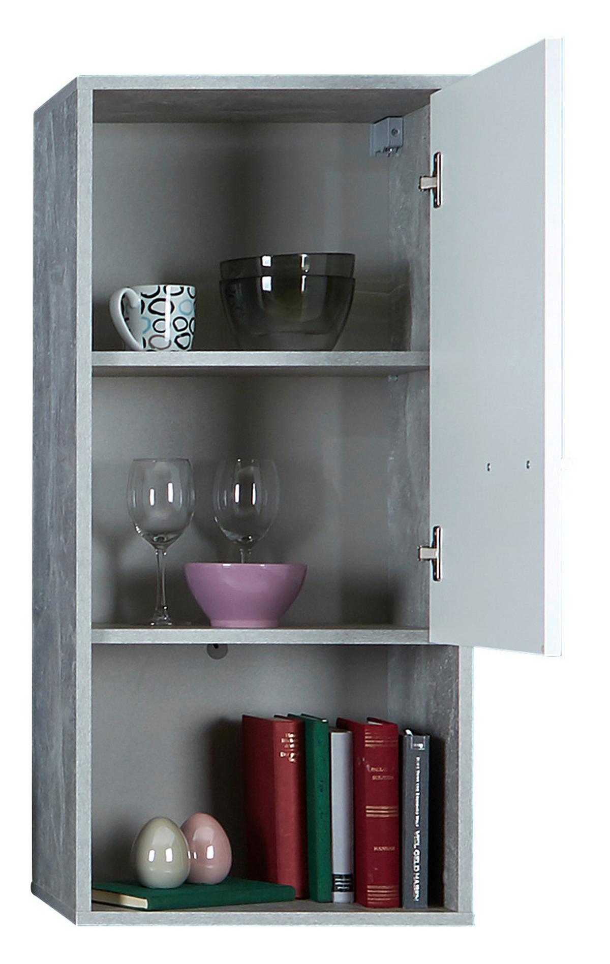 Wohnwand Modern 4 -Teilig. Aran Betonoptik/Perlweiß - Hellgrau/Schwarz, MODERN, Holzwerkstoff (221/183,5/40cm)