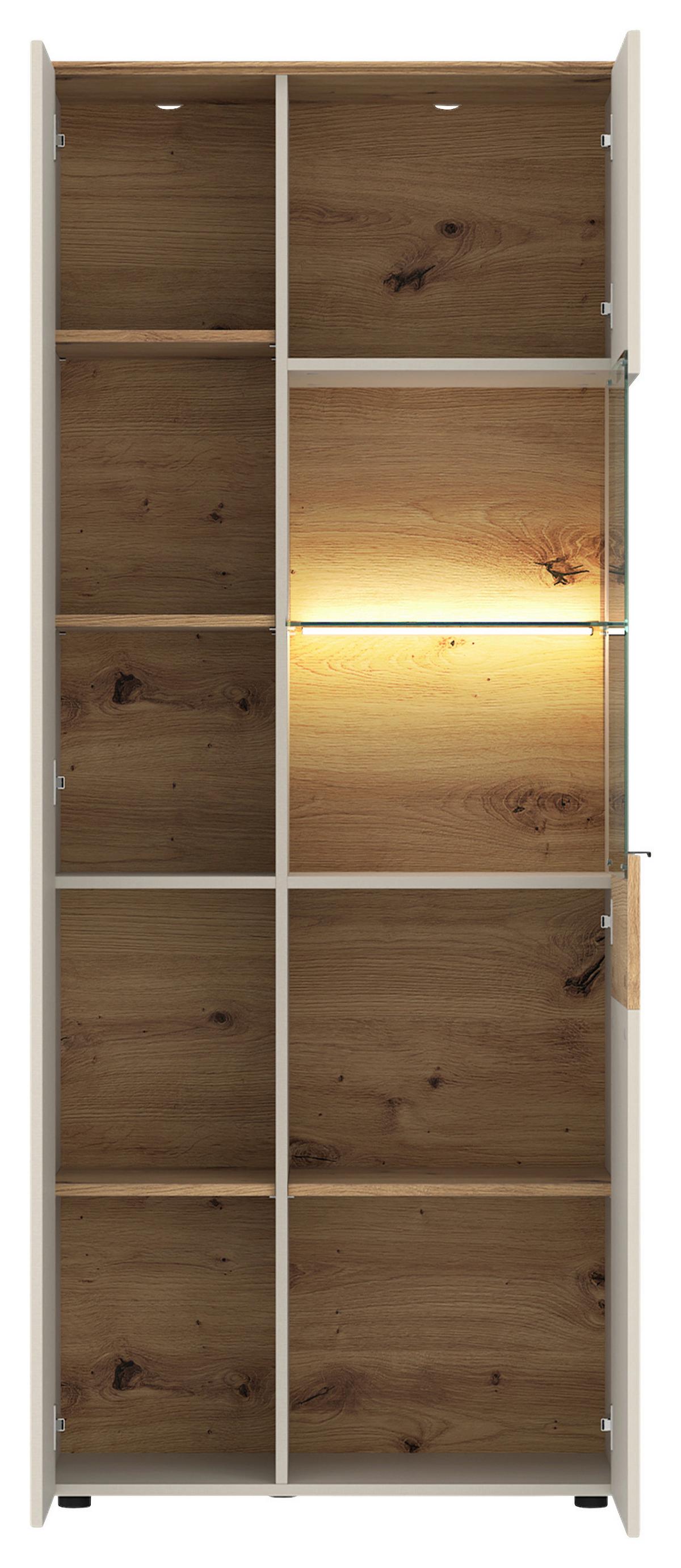 Vitrine Viona Kaschmir/Eichefarben B: 80cm - Kaschmir/Schwarz, Basics, Glas/Holzwerkstoff (80/195/40cm)