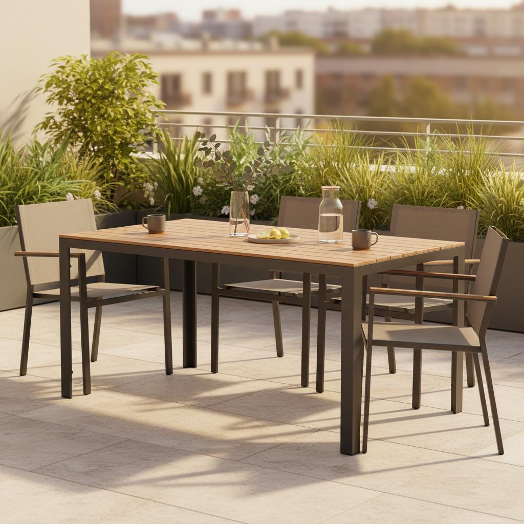 Gartentisch Break Aluminium L: 150cm - Schwarz/Naturfarben, KONVENTIONELL, Kunststoff/Metall (150/90/75cm) - Gardenson