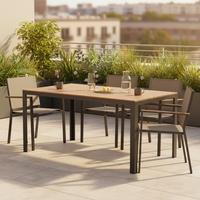 Gartentisch Break Aluminium L: 150cm - Schwarz/Naturfarben, KONVENTIONELL, Kunststoff/Metall (150/90/75cm) - Gardenson