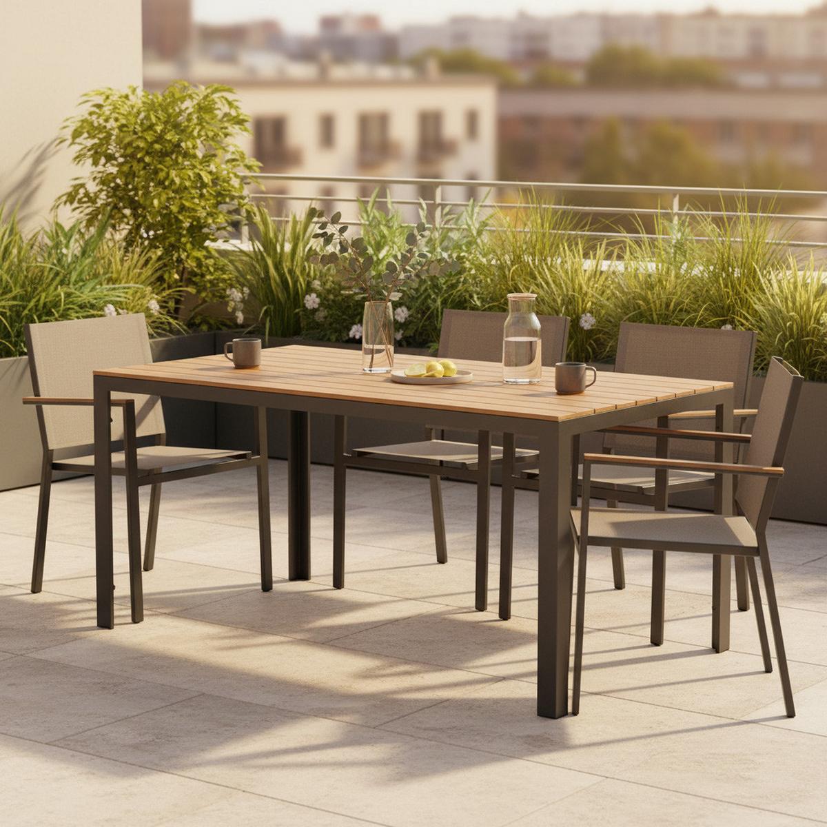 Gartentisch Break Aluminium L: 150cm - Schwarz/Naturfarben, KONVENTIONELL, Kunststoff/Metall (150/90/75cm) - Gardenson