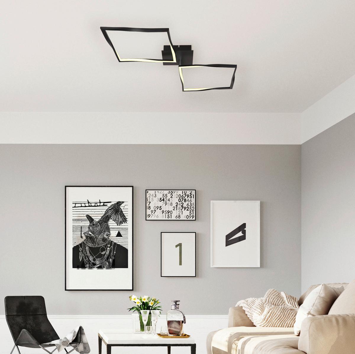 Led-deckenleuchte 67213d - Opal/Schwarz, Basics, Kunststoff/Metall (86,5/40/8,8cm) - Globo