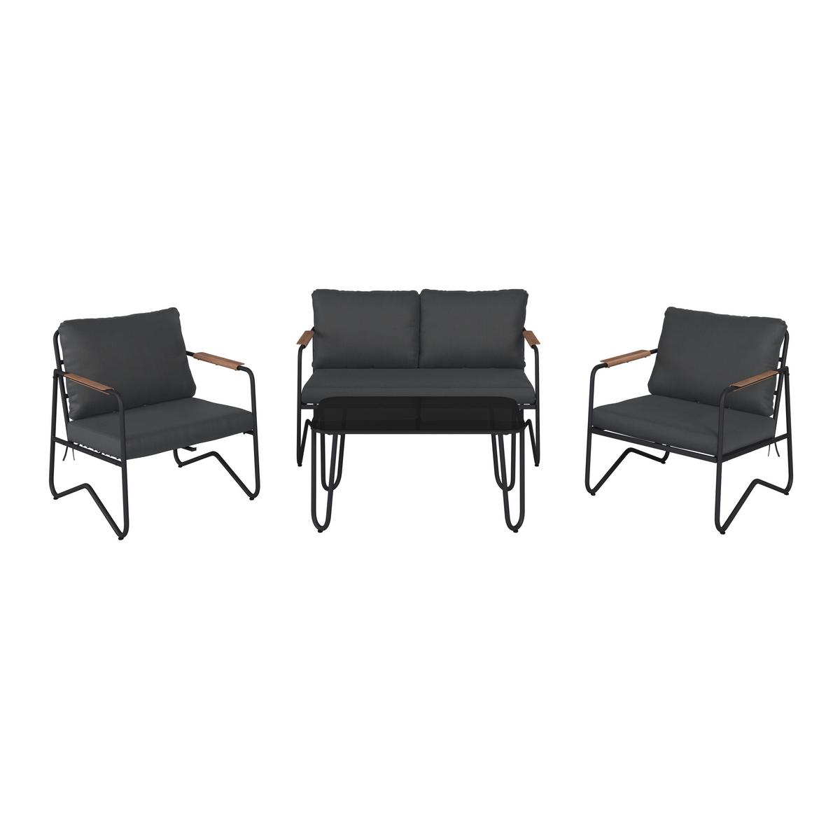 Loungegarnitur Cadiz - Dunkelgrau/Schwarz, MODERN, Glas/Textil - Beldano