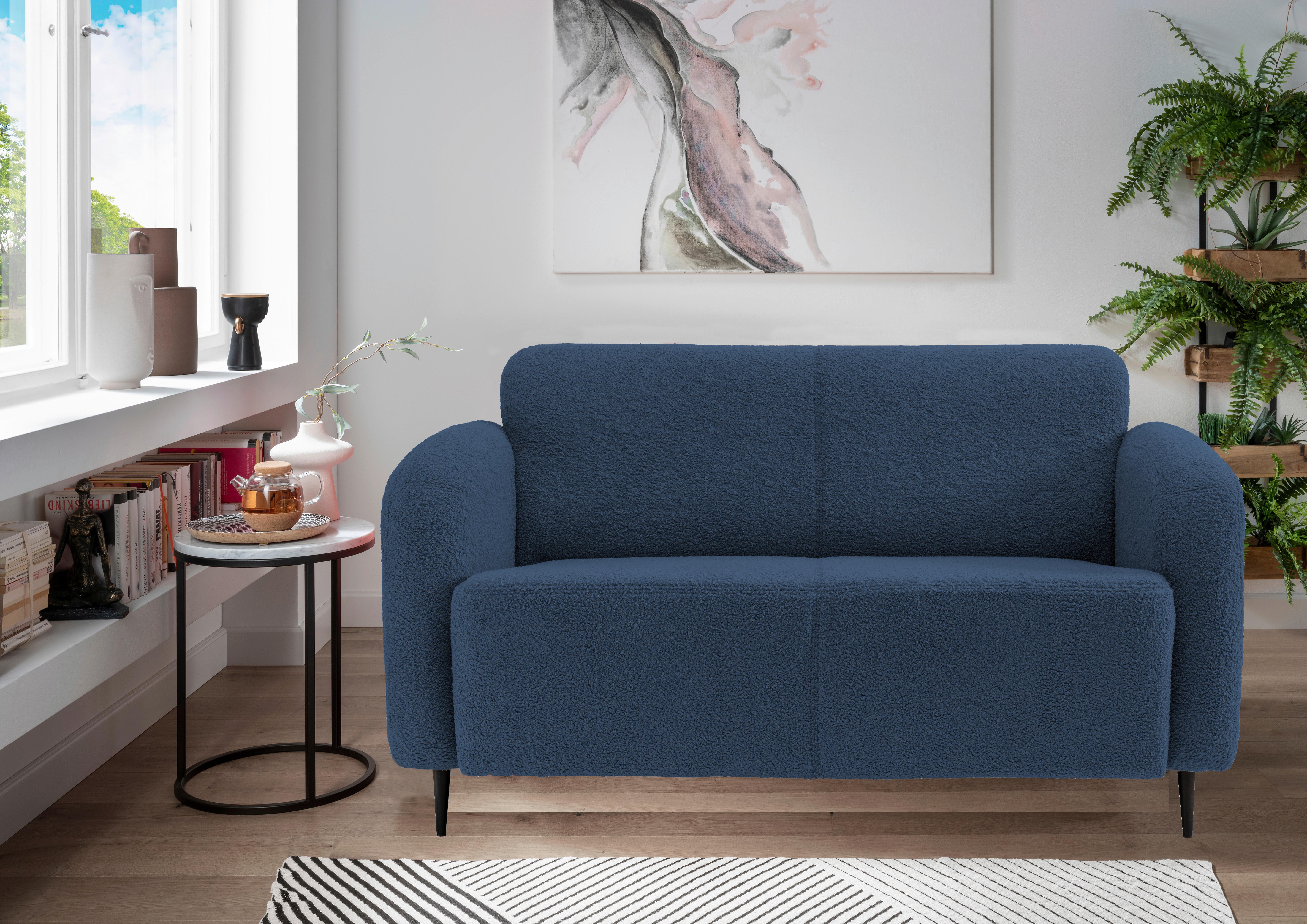 2-Sitzer-Sofa Marone Blau Teddystoff - Blau/Schwarz, MODERN, Textil (140/76/90cm) - Livetastic