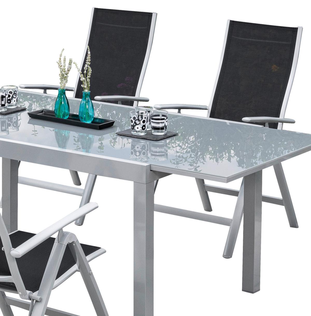 Gartengarnitur 7-Tlg. Carrara Metall/Textil - Schwarz, ROMANTIK / LANDHAUS, Textil/Metall - Ambia Garden