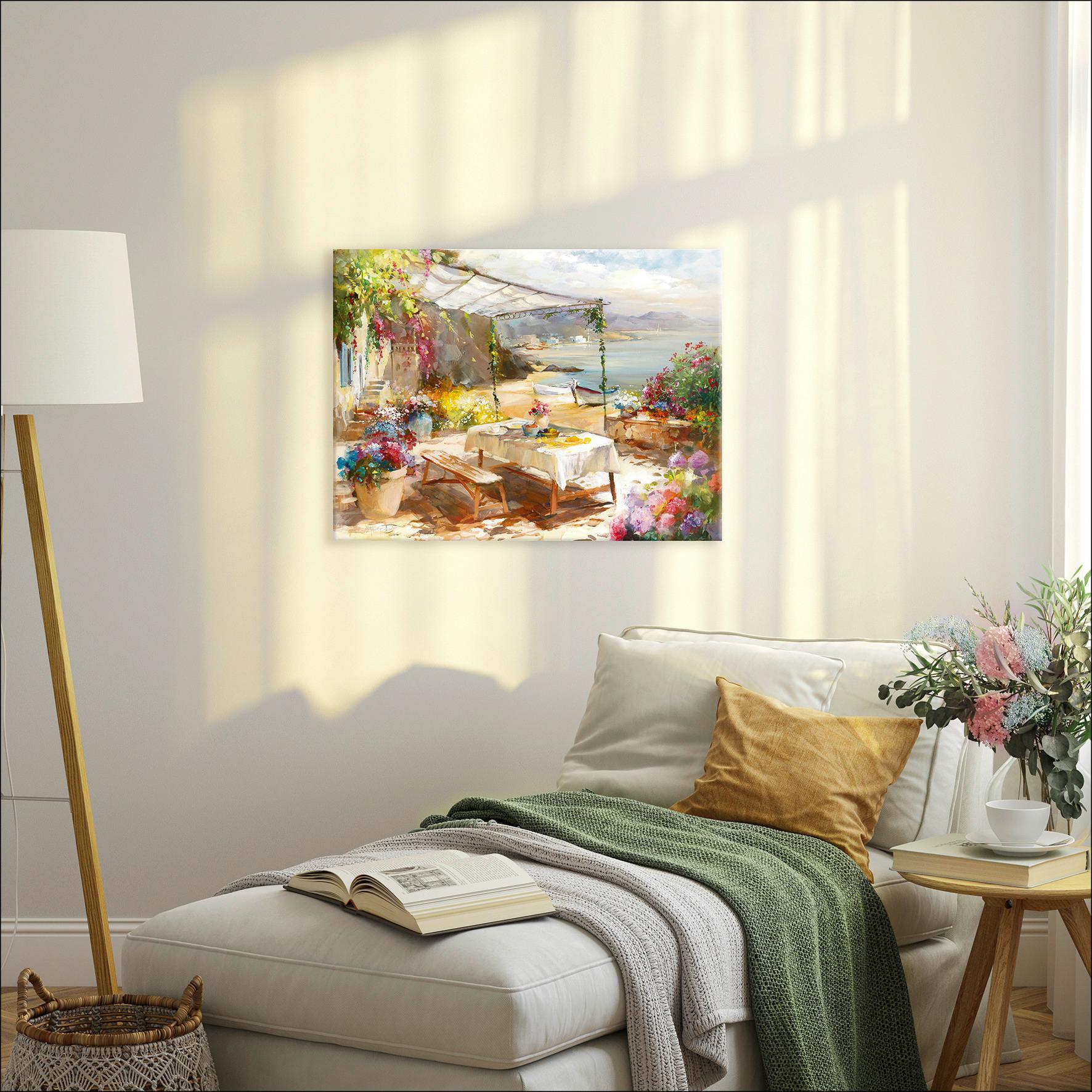 Leinwandbild Whisper Of Summer Aquarellstil 77x57 Cm - Blau/Beige, Basics, Holzwerkstoff (77/57/2cm)