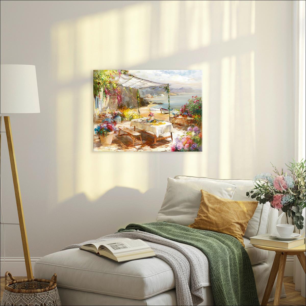 Leinwandbild Whisper Of Summer Aquarellstil 77x57 Cm - Blau/Beige, Basics, Holzwerkstoff (77/57/2cm)