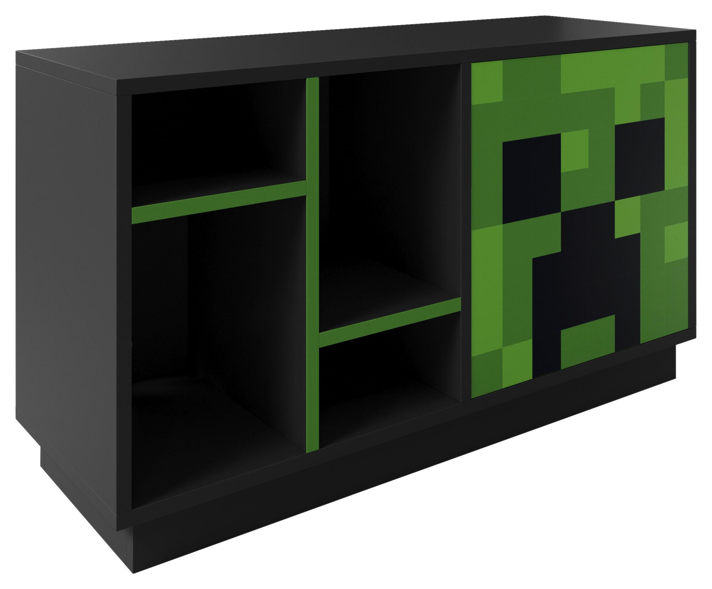 Sideboard Minecraft - Schwarz/Grün, MODERN, Glas/Holzwerkstoff (108/61/37cm) - Minecraft