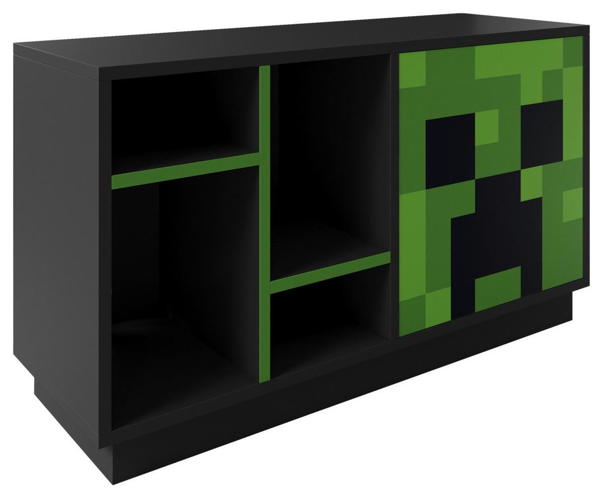 Sideboard Minecraft - Schwarz/Grün, MODERN, Glas/Holzwerkstoff (108/61/37cm) - Minecraft