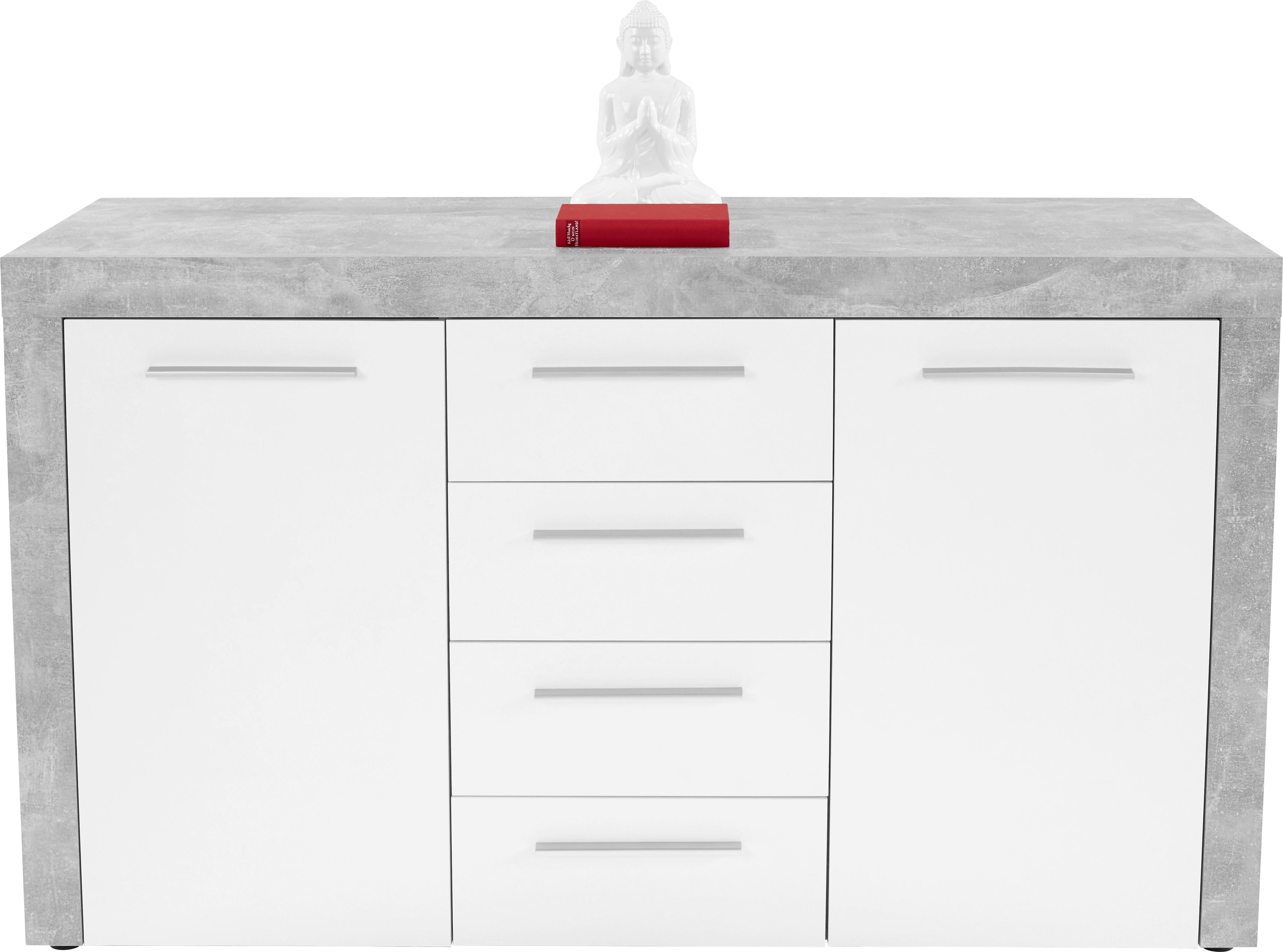 Kommode mit Türdämpfer B 149cm Focus, Beton Optik/Weiß - Schwarz/Weiß, MODERN, Holzwerkstoff (149/86/45cm)