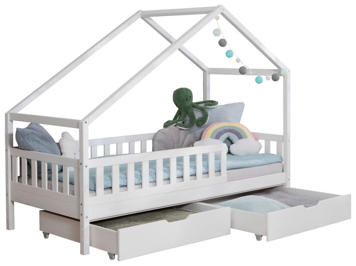 Hausbett Lou Bettschublade Weiß B: 120 cm - Weiß/Naturfarben, MODERN, Holz/Textil (120/200cm) - MID.YOU