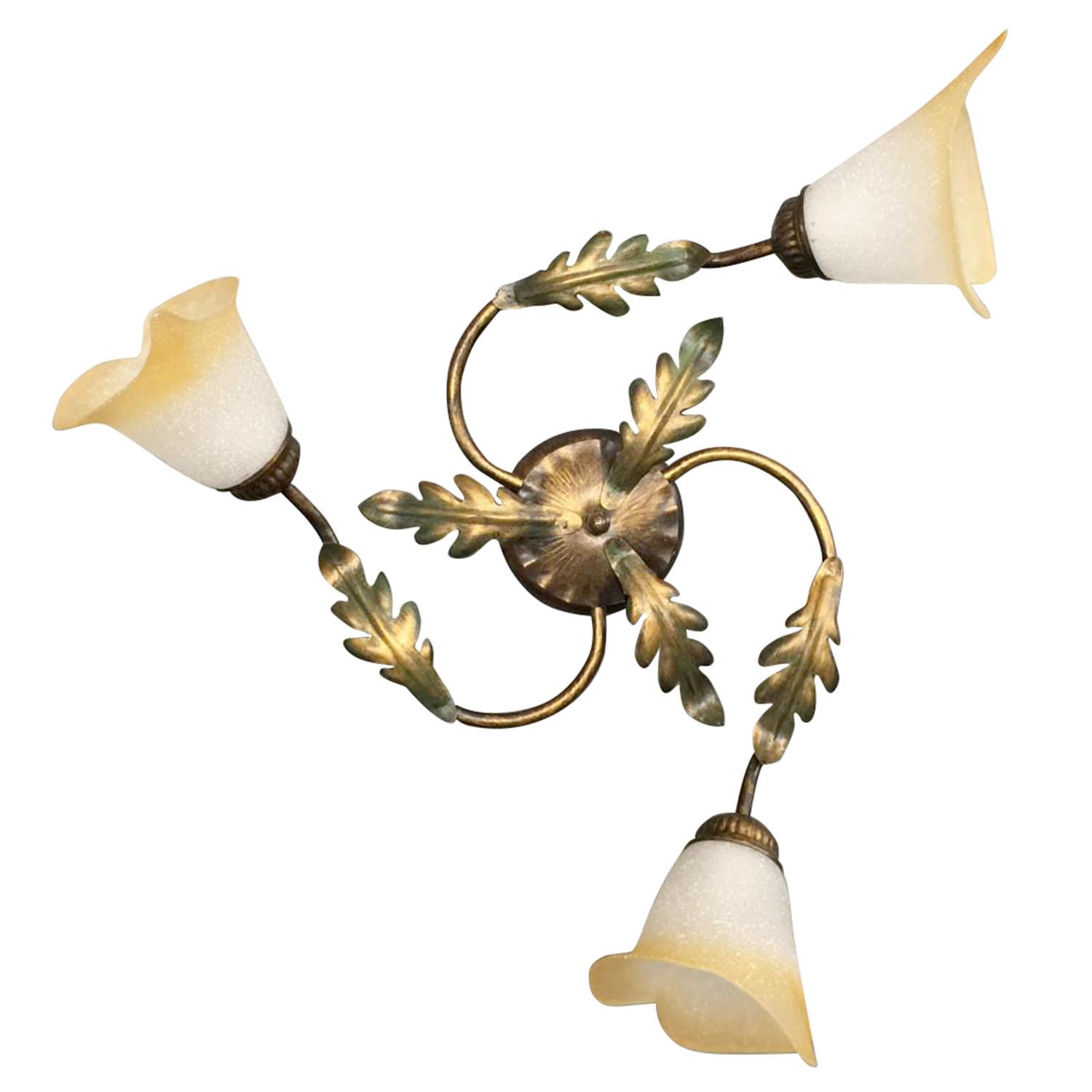 Deckenleuchte 4470/pl3 - Bronzefarben/Olivgrün, Natur, Glas/Metall (50/50/20cm)