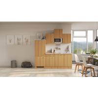 Küchenzeile Nano mit Geräten 210 cm Creme/Buche Dekor - Beige/Buchefarben, MODERN, Holzwerkstoff (210cm) - FlexWell