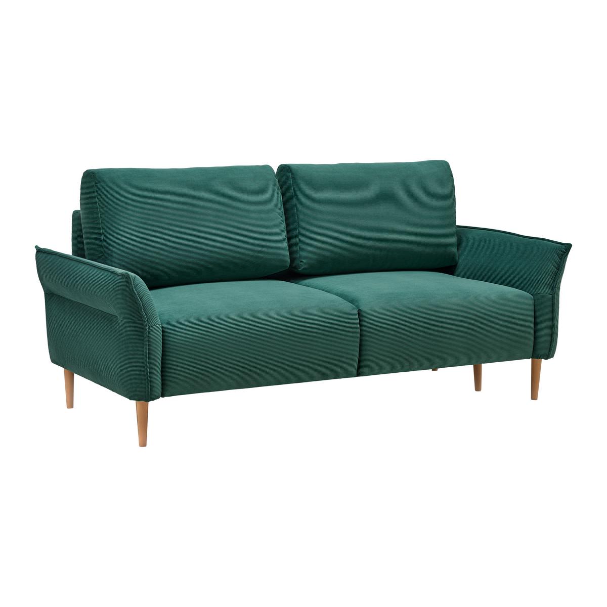 Třímístná pohovka CUSTOM, tmavě zelený manšestr - tmavě zelená/přírodní barvy, Moderní, dřevo/textil (183/85/92cm) - Mömax