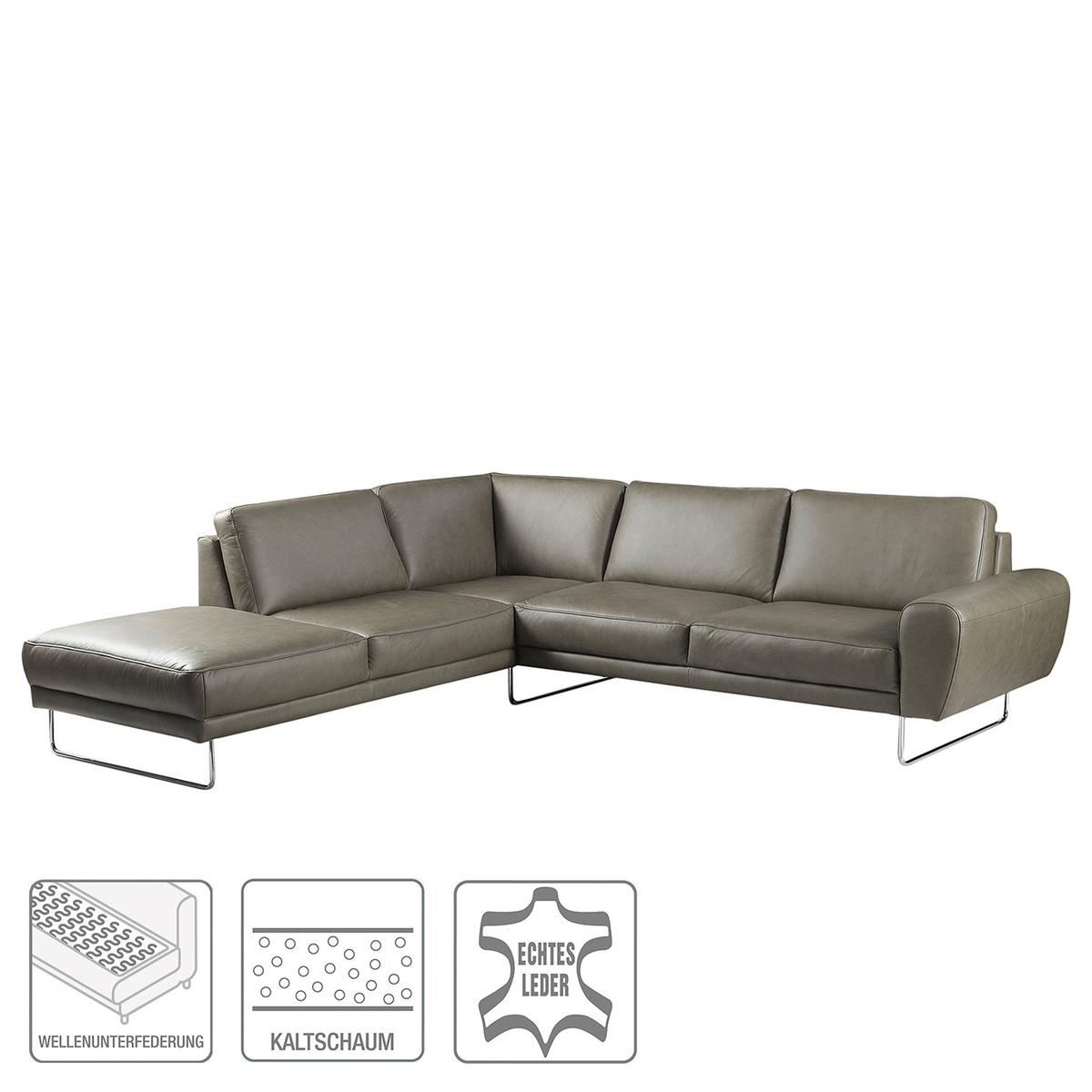 Ecksofa Spring Grau Chrom S: 250x273 cm - Chromfarben/Grau, Design, Leder (250/273cm) - Livetastic