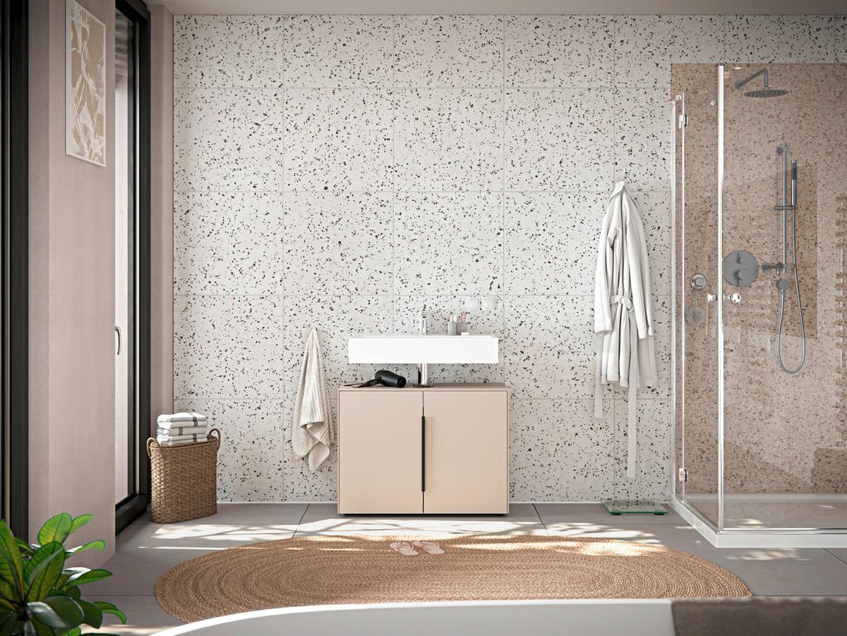 Waschbeckenunterschrank Vaduz Kaschmir, B: 80cm - Kaschmir/Schwarz, Trend, Holzwerkstoff (80/60/33cm)