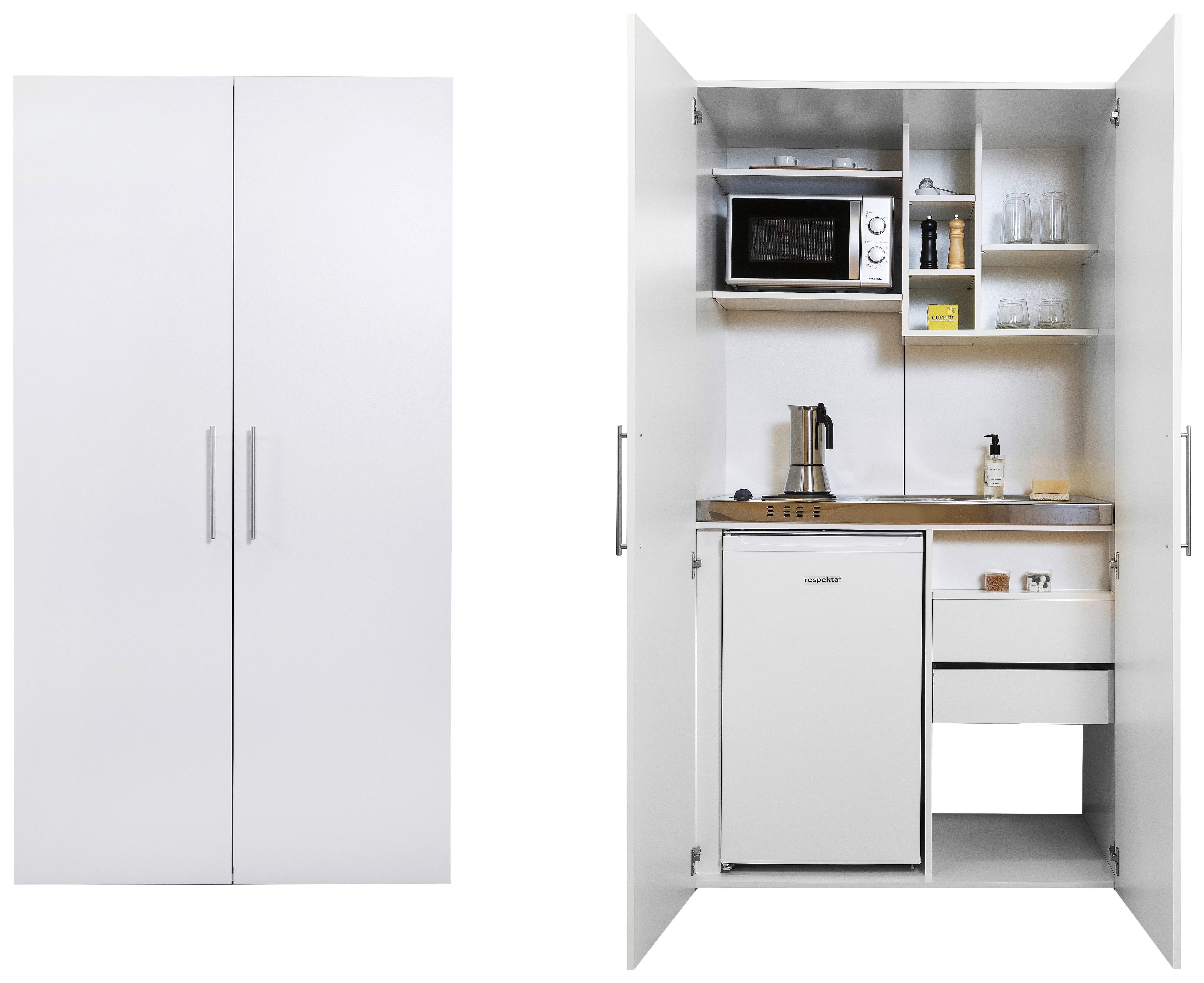 Schrankküche mit Kühlschrank + Mikrowelle 104 cm Elegant - Silberfarben/Weiß, MODERN, Holzwerkstoff/Metall (104/193/67cm) - Respekta