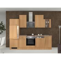 Küchenzeile Nano Mit Geräten 280 Cm Buche/creme Dekor - Beige/Buchefarben, MODERN, Glas/Holzwerkstoff (280cm) - FlexWell