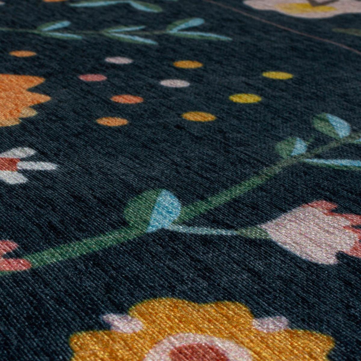 Webteppich Nordic Floral Navy 170x240 - Dunkelblau, KONVENTIONELL, Textil (170/240cm)