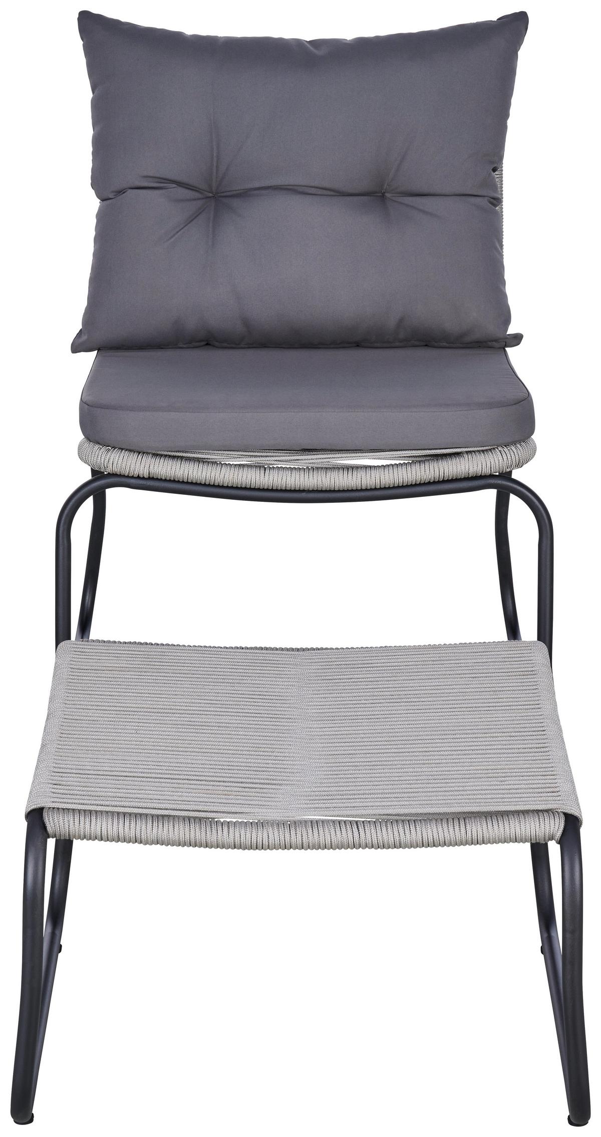 Gartensessel Stahl/Textil Fußhocker - Dunkelgrau/Schwarz, MODERN, Textil/Metall (64-55/80/75cm) - Beldano