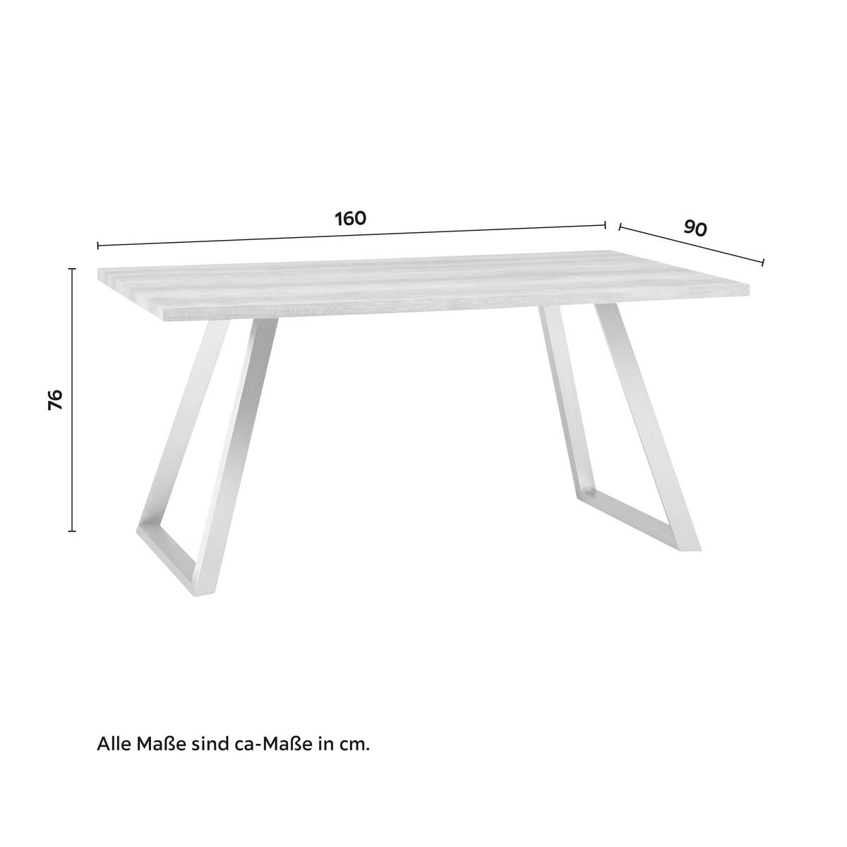Jedálenský stôl MELANI 160 - farba ušľachtilej ocele/farba duba, Modern, kov/kompozitné drevo (160/90/76cm) - Bessagi Home