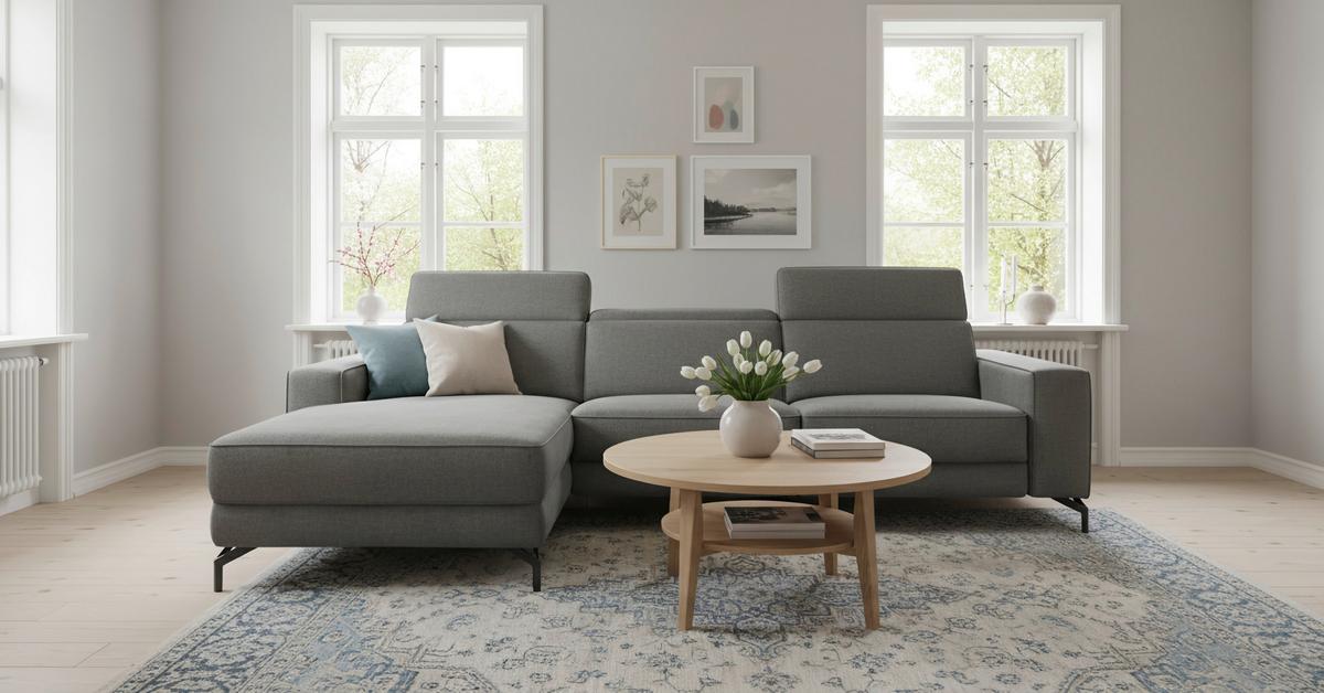 Ecksofa Michelle Grau S: 108x278 cm - Schwarz/Grau, Design, Textil (176/278cm) - Livetastic