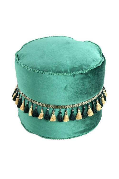Pouf Taj Mahal Dxh: 45x38 Cm Samt Grün Mit Reißverschluss - Goldfarben/Grün, LIFESTYLE, Textil (45/38/45cm) - Kayoom