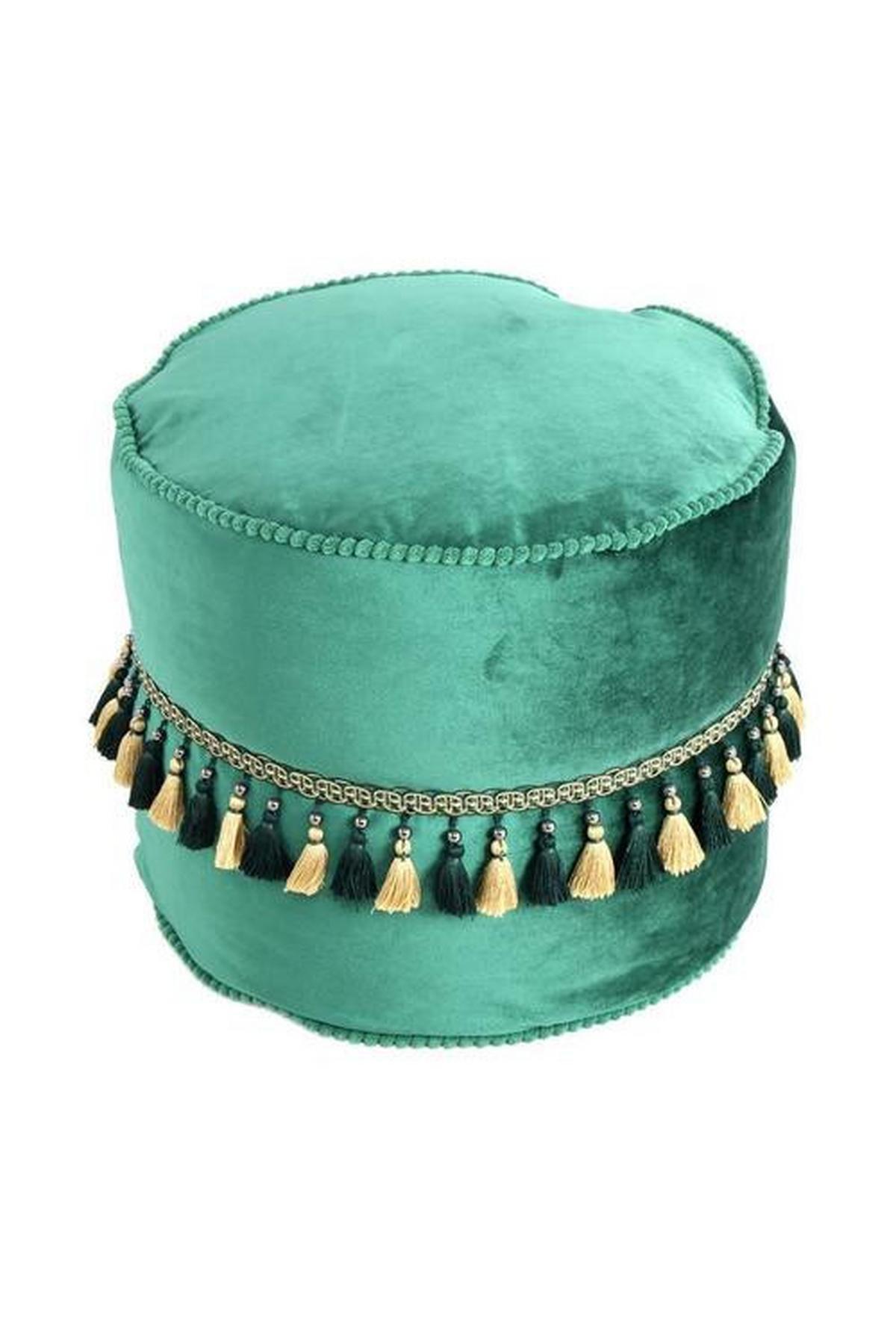 Pouf Taj Mahal DxH: 45x38 cm Samt Grün mit Reißverschluss - Goldfarben/Grün, LIFESTYLE, Textil (45/38/45cm) - Kayoom