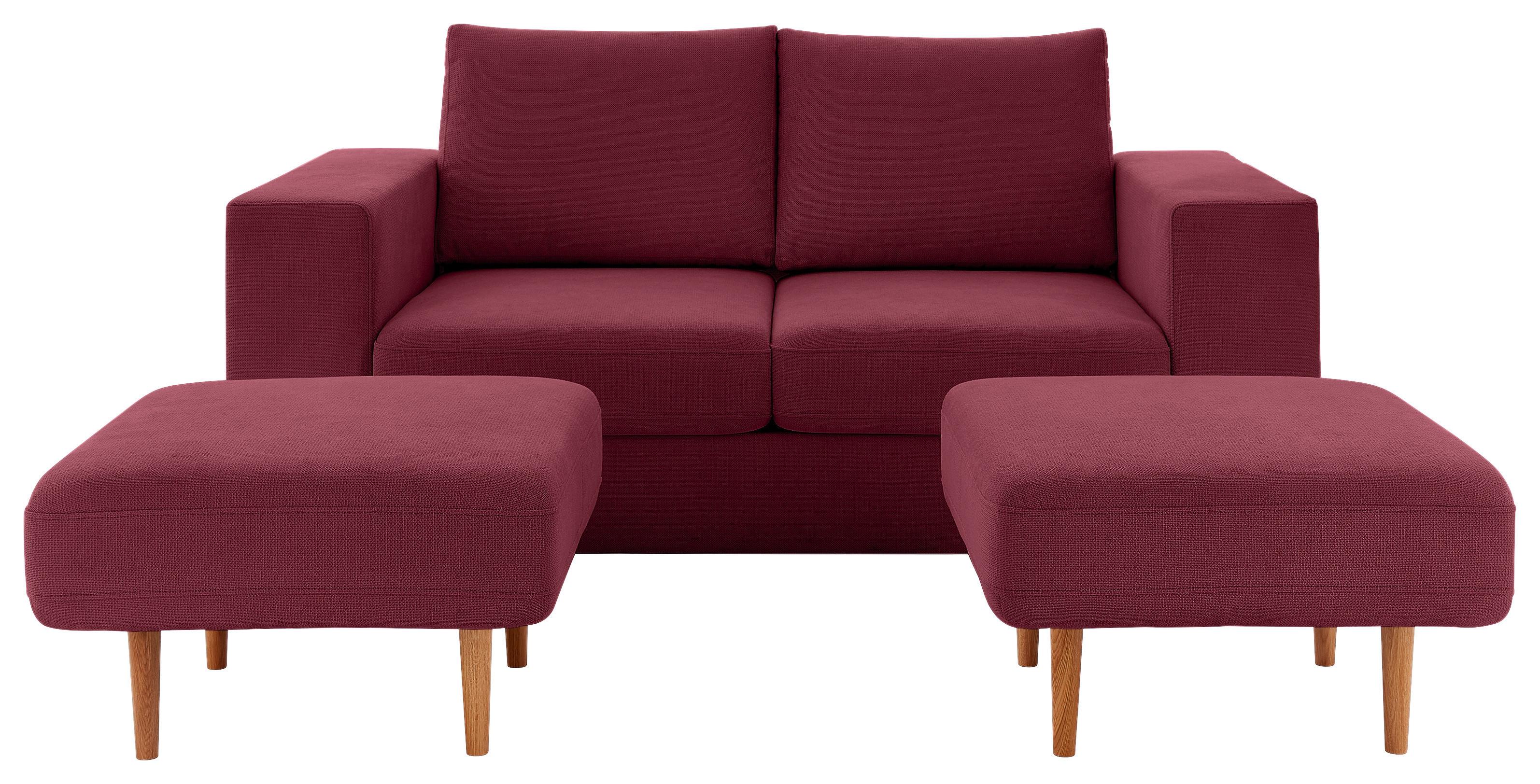 2,5-Sitzer Looks V-1 Rot - Eichefarben/Beere, Design, Textil (192/96/107cm) - LOOKS by W.Joop