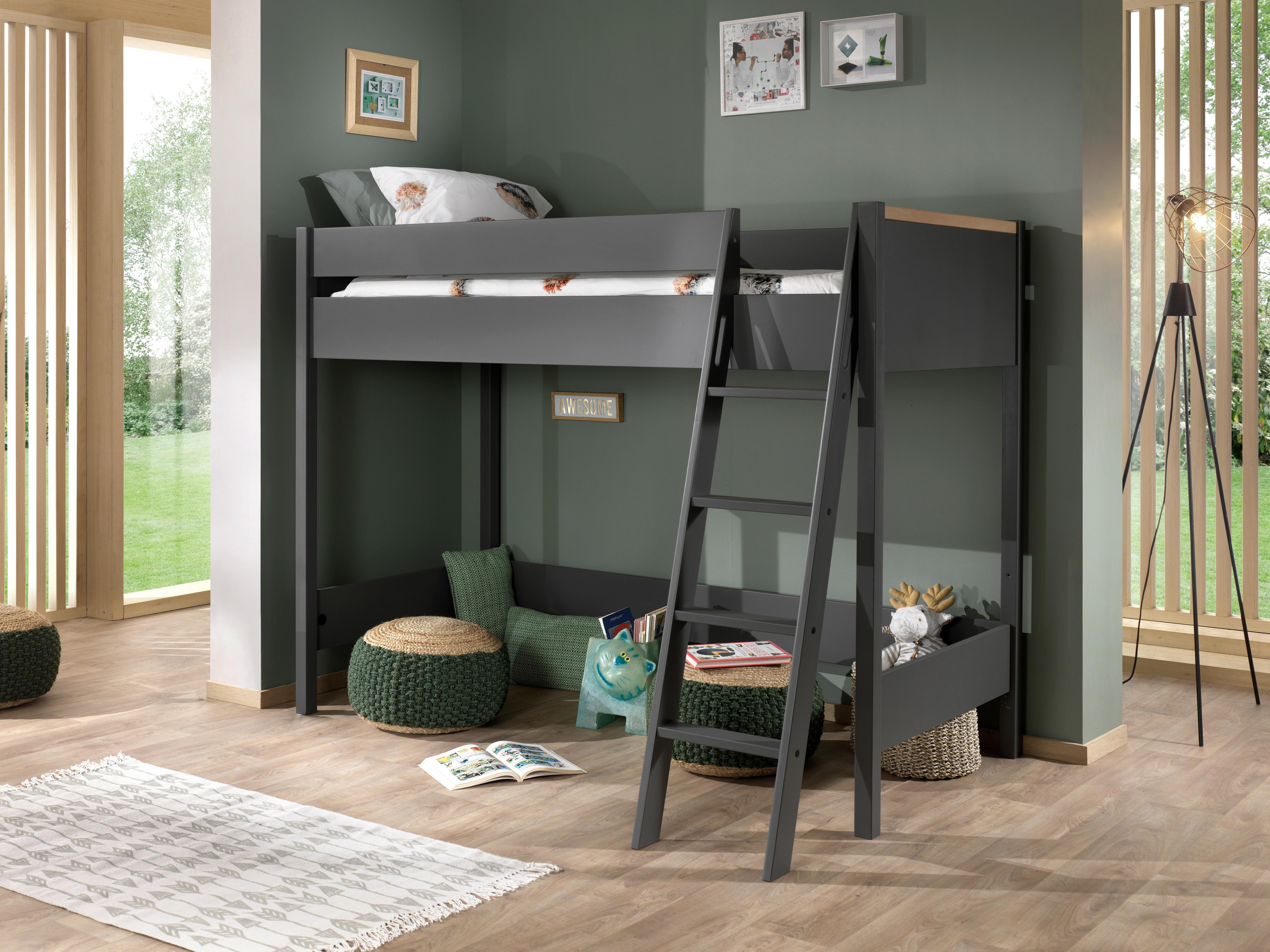 Hochbett London Dunkelgrau 90x200 Cm - Dunkelgrau/Anthrazit, MODERN, Holz/Holzwerkstoff (90/200cm) - MID.YOU