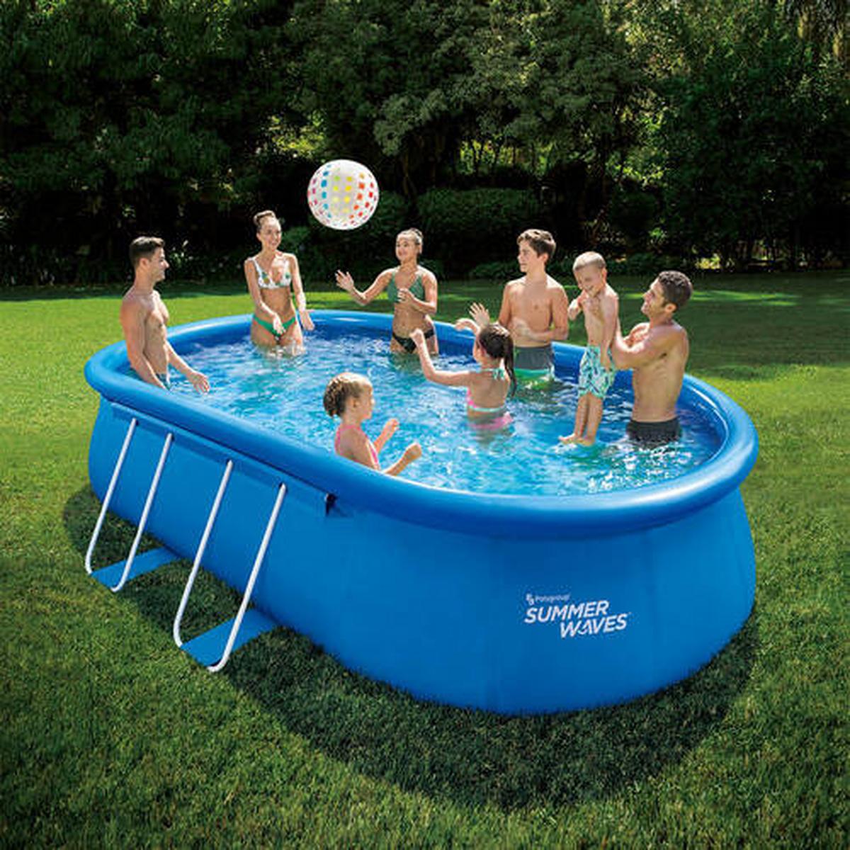 Aufstellpool Oval mit Leiter L: 305 cm - Blau, KONVENTIONELL, Kunststoff (305/107/549cm)