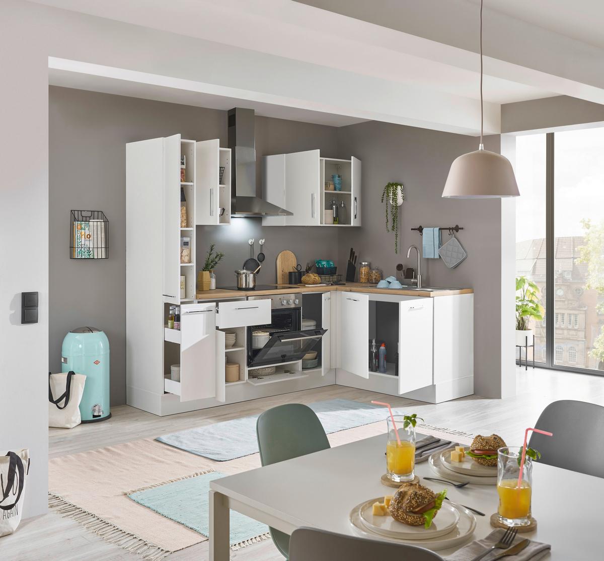 Eckküche Turin Weiß/Eiche Dekor 240x165 cm - Weiß/Eiche Artisan, Basics, Holzwerkstoff (240/165cm) - MID.YOU