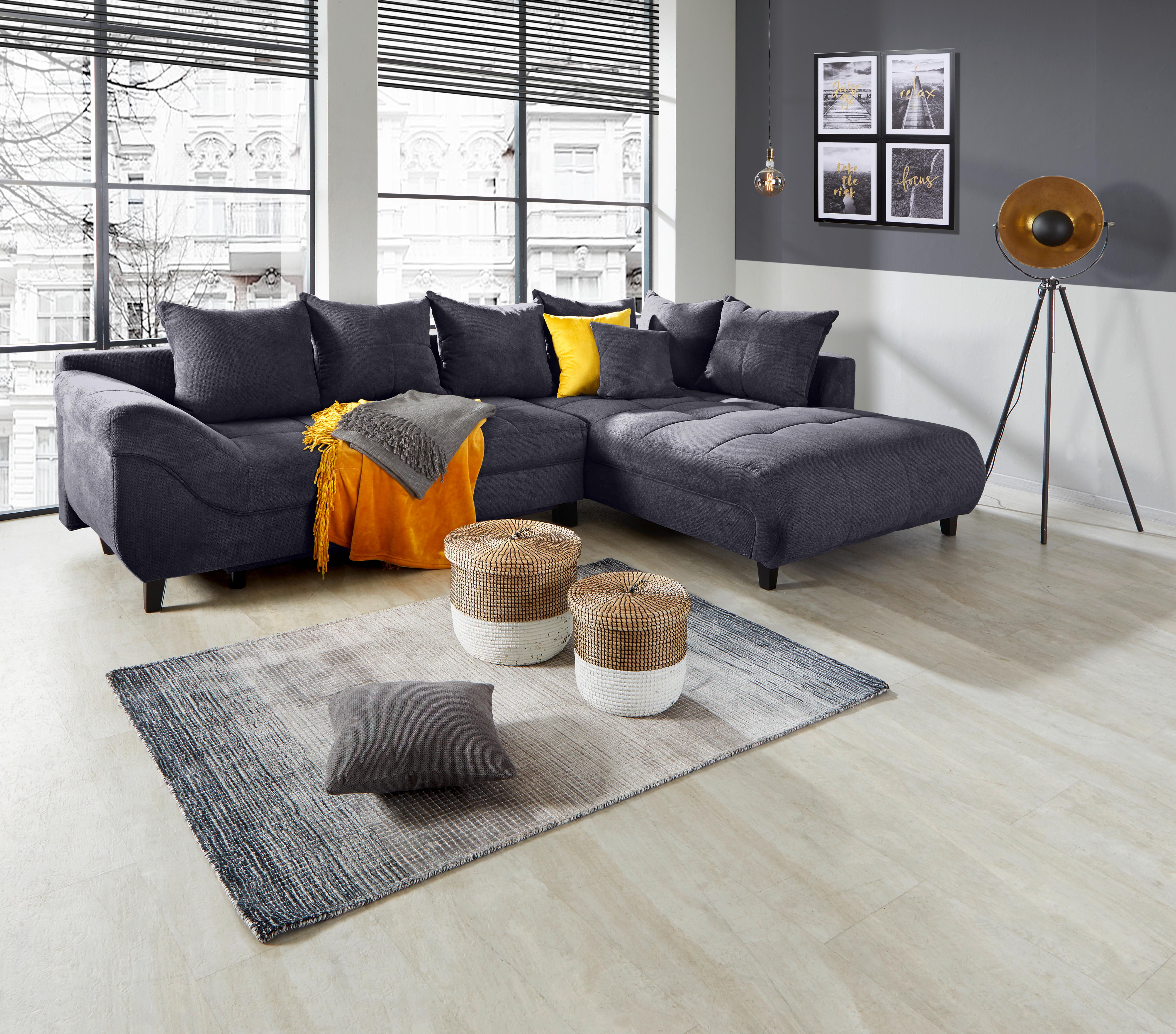 Ecksofa Mendoza - Anthrazit/Schwarz, Design, Textil (309/197cm) - Ondega