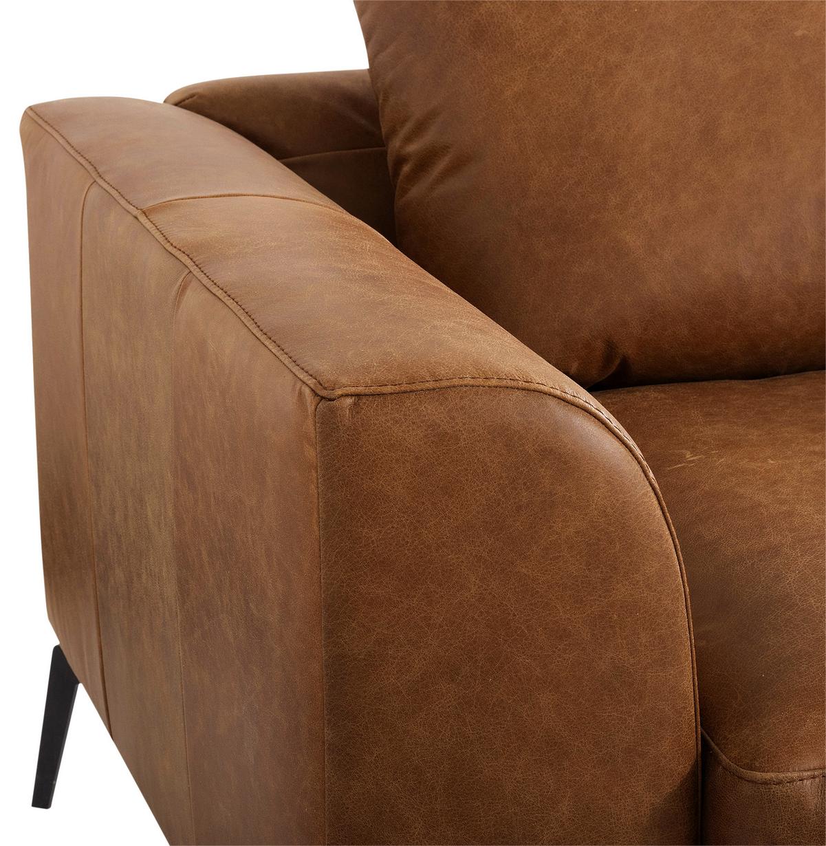 Ecksofa Berlin Cognac S: 313 cm - Cognac/Schwarz, Design, Leder (313/172cm) - Livetastic