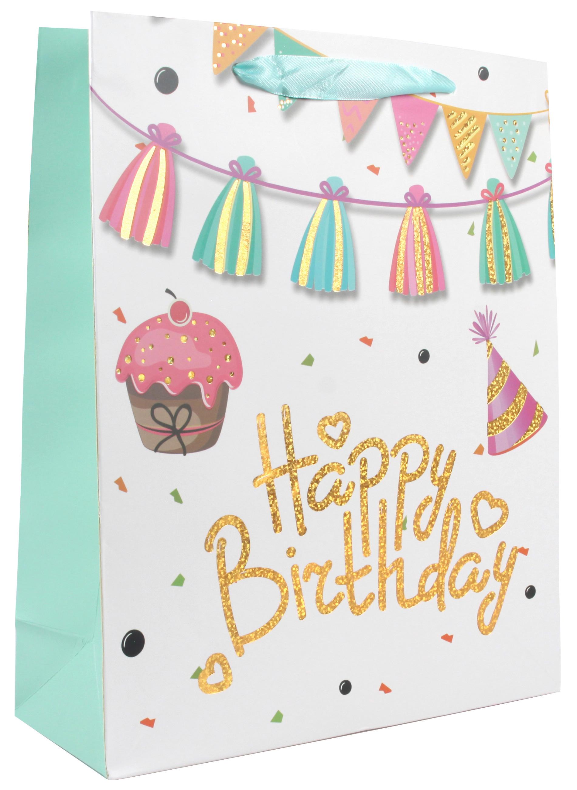Geschenktasche Geburtstag 30x41,5x12 Cm - Blau/Gelb, Basics, Karton/Papier (30/41,5/12cm)