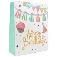 Geschenktasche Geburtstag 30x41,5x12 Cm - Blau/Gelb, Basics, Karton/Papier (30/41,5/12cm)